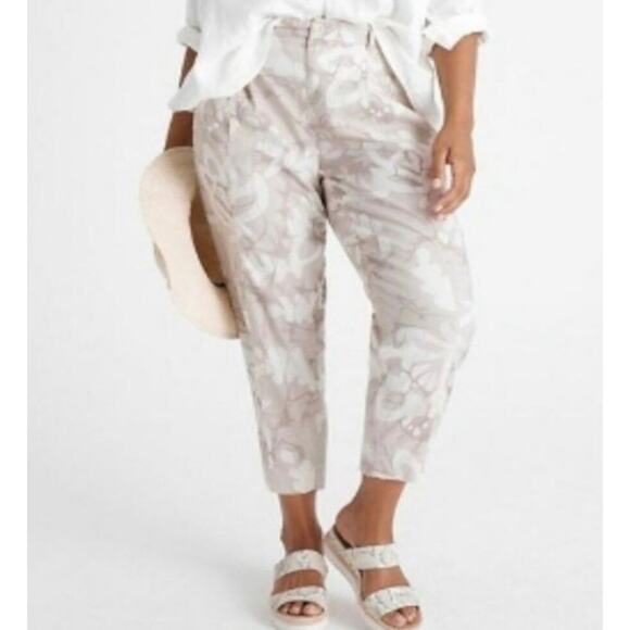 Anthropologie Pants Frannie Women Plus Linen Blend Tapered Camo Pants 20W - Picture 3 of 9